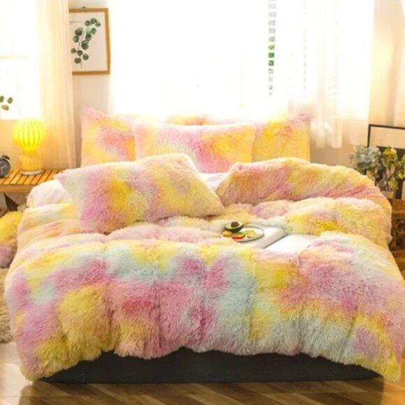 Queen Size Mixed Colors Super Comfy Plush Fluffy Duvet Cover Set Luxury Softness - Picture 1 of 4